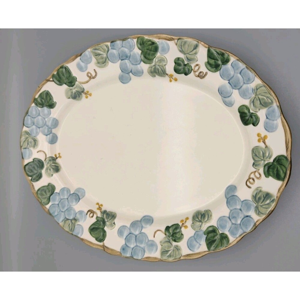 Vintage Metlox Poppy Trail Sculptured Grape Blue 14" Oval Serving Platter